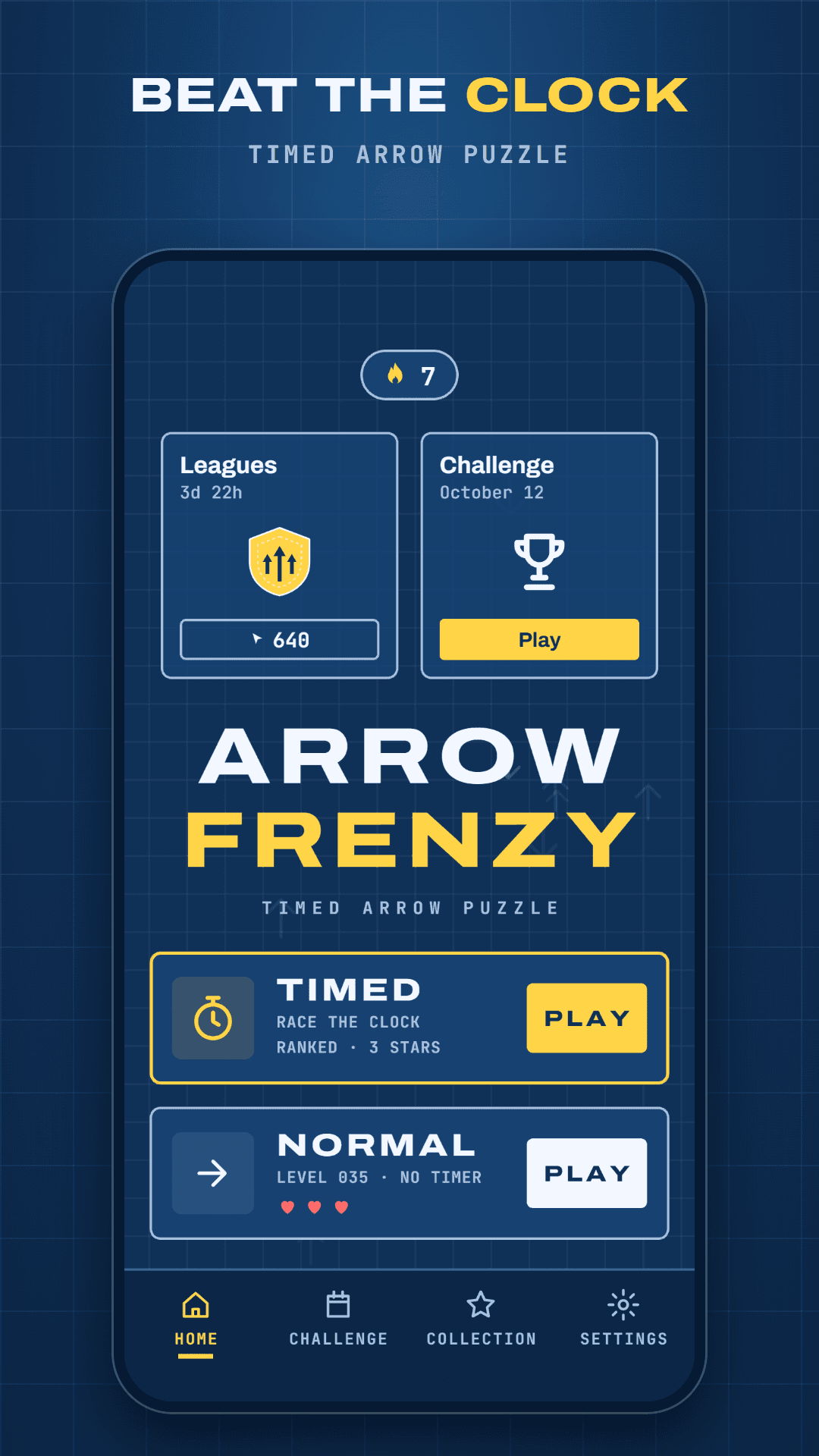 Home screen with Timed and Normal ways to play