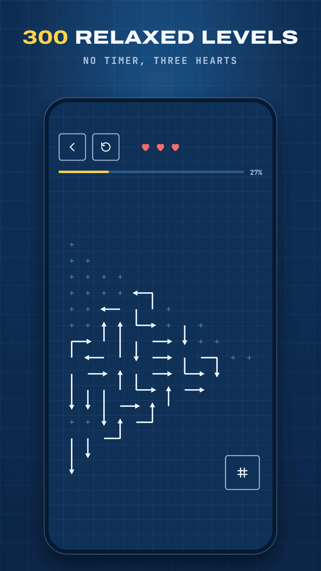 A Normal level with three hearts and a progress bar